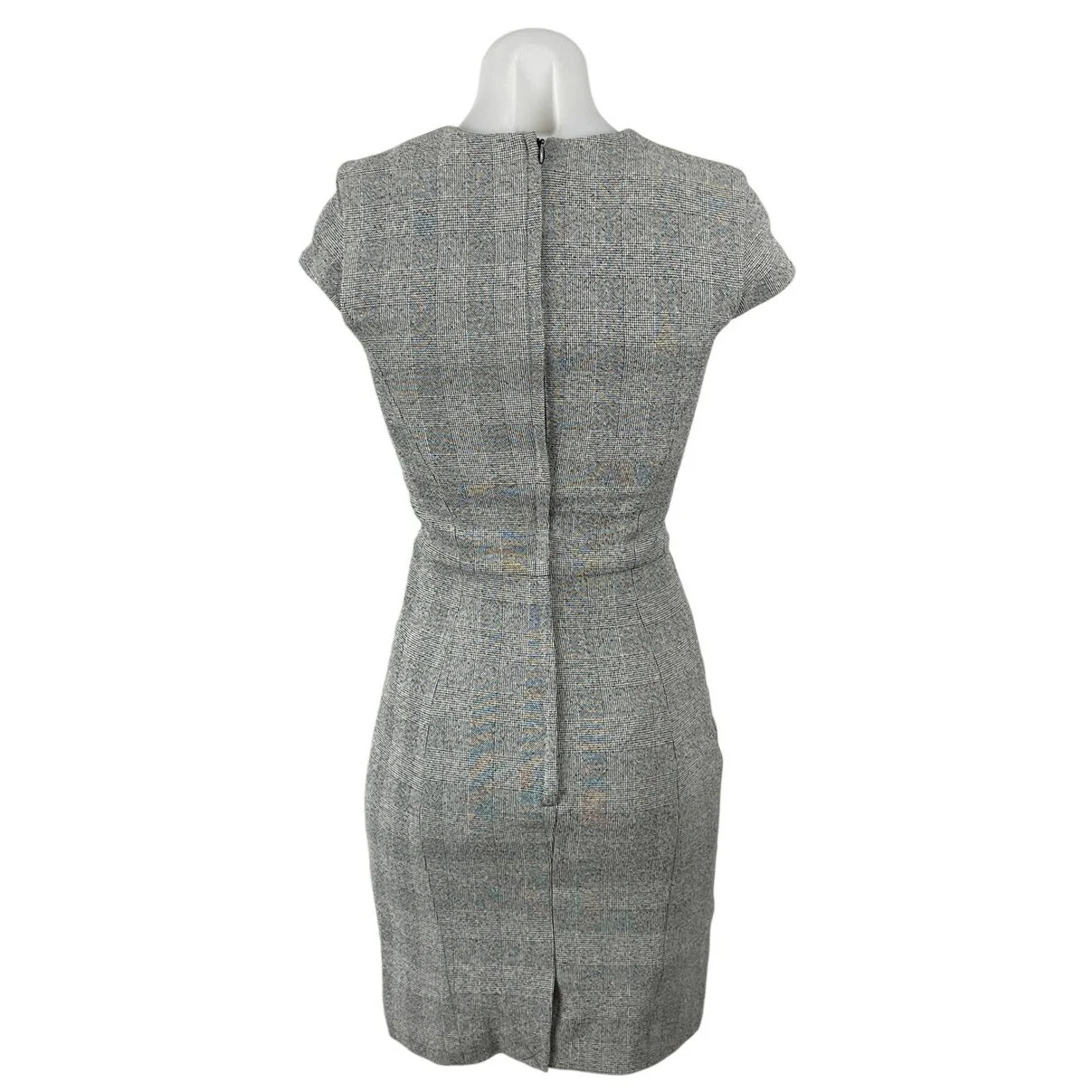H&M Women's Gray Plaid Short Cap Sleeve Crew Zip Slit Mini Bodycon Dress Size 0 - Image 4