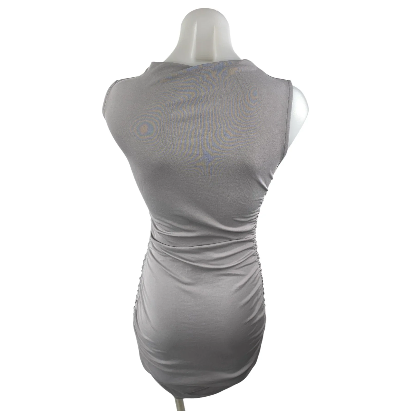 H&M Women's Gray Ruched Sleeveless Mock Neck Tank Mini Bodycon Dress Size XS - Image 4