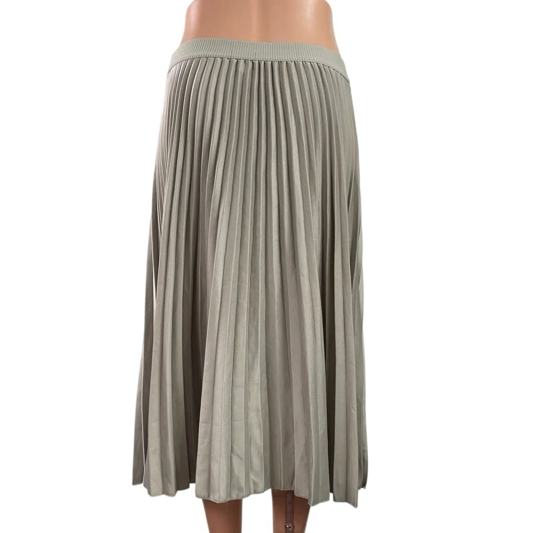 H&M Womens Gray Silver Pull On Mid Waist Pleated Plisse A Line Midi Skirt Size L - Image 3