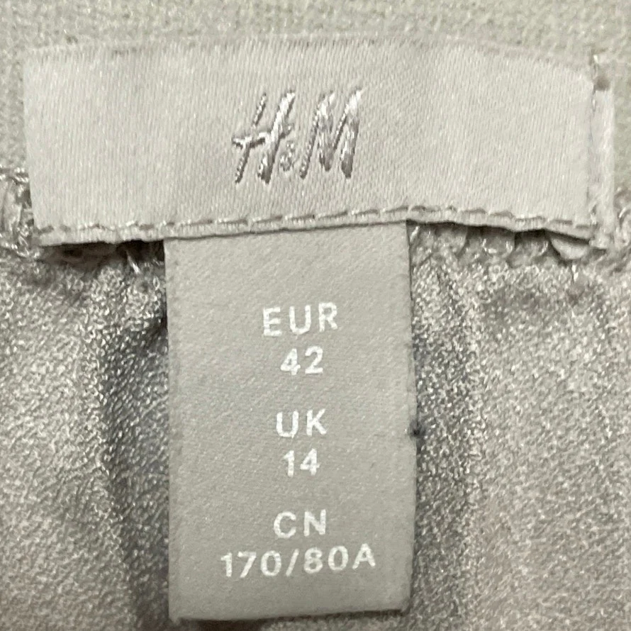 H&M Womens Gray Silver Pull On Mid Waist Pleated Plisse A Line Midi Skirt Size L - Image 4