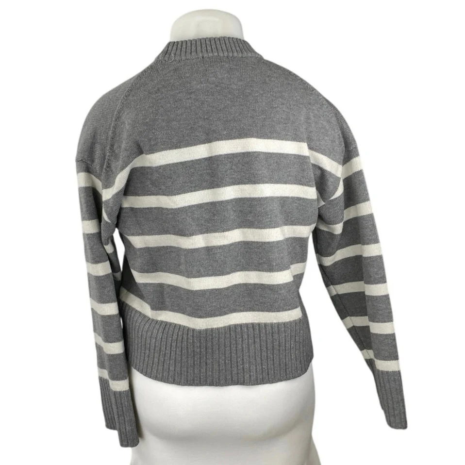 H&M Women's Gray Striped Mock Neck Long Sleeve Crop Sweatshirt Sweater Top Sz M - Image 3