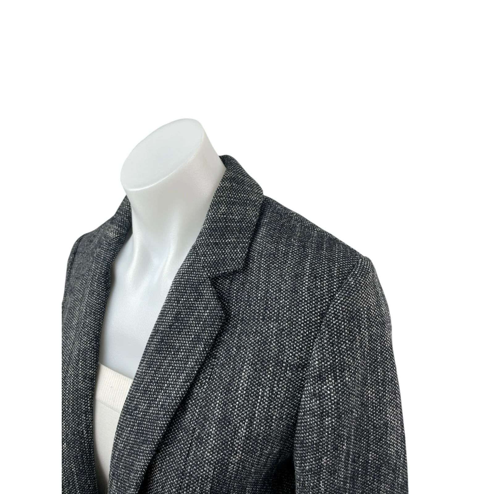 H&M Women's Gray Tweed Ruched Long Sleeve Notched Lapel Blazer Coat Jacket Sz 6 - Image 2