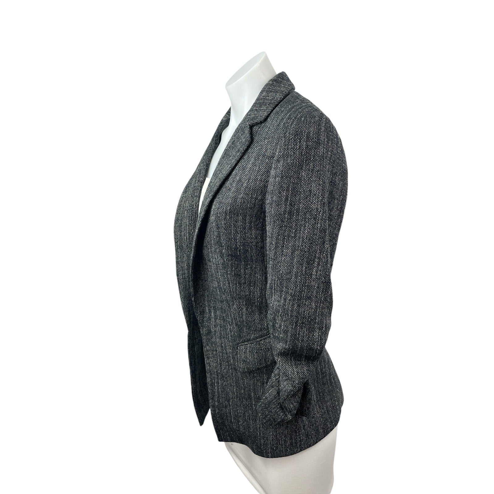 H&M Women's Gray Tweed Ruched Long Sleeve Notched Lapel Blazer Coat Jacket Sz 6 - Image 3