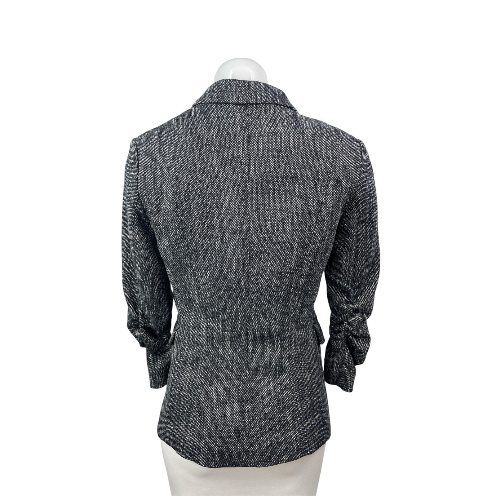 H&M Women's Gray Tweed Ruched Long Sleeve Notched Lapel Blazer Coat Jacket Sz 6 - Image 4