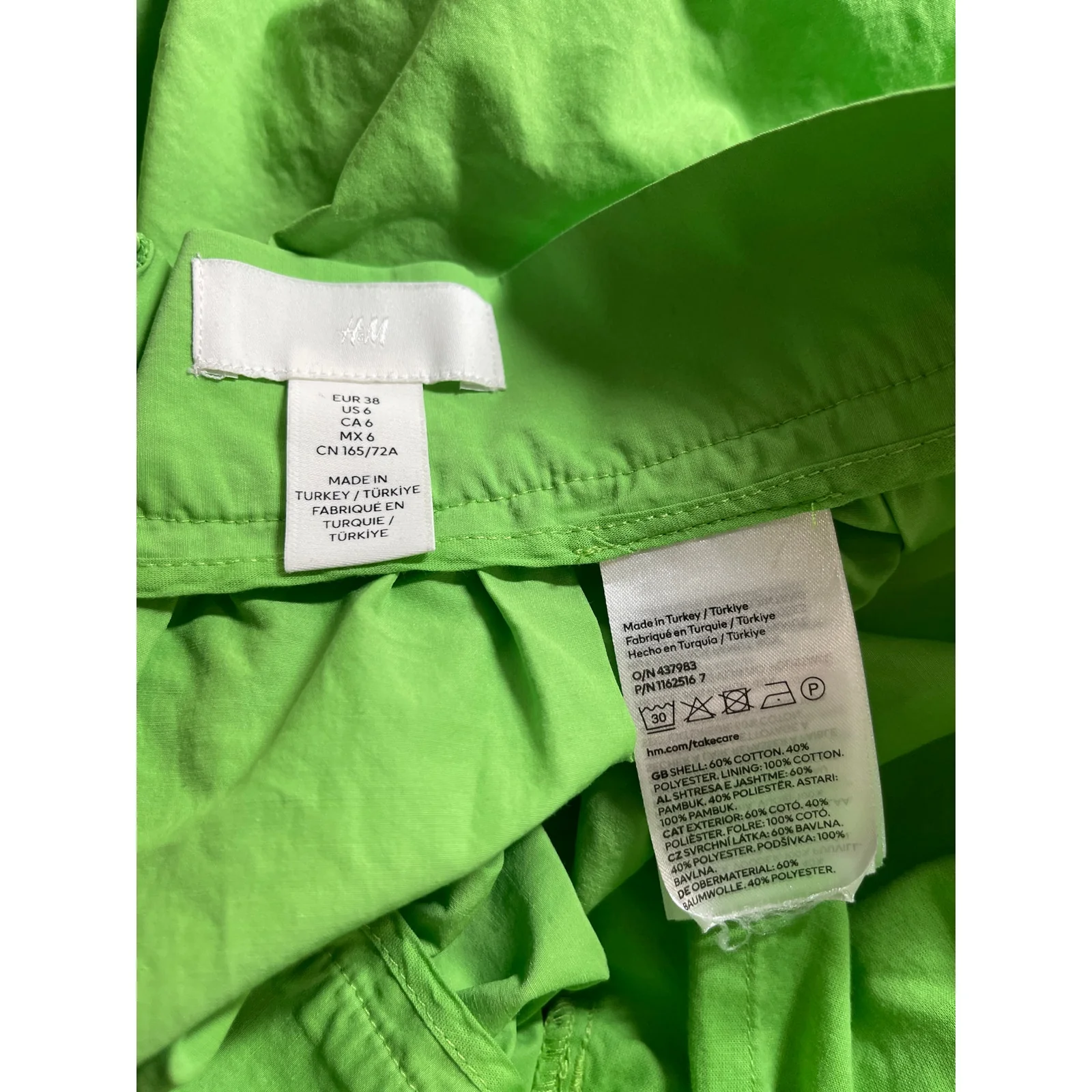 H&M Women's Green Flounced One Shoulder Crop Top Midi Flare A-Line Skirt Set 38 - Image 6