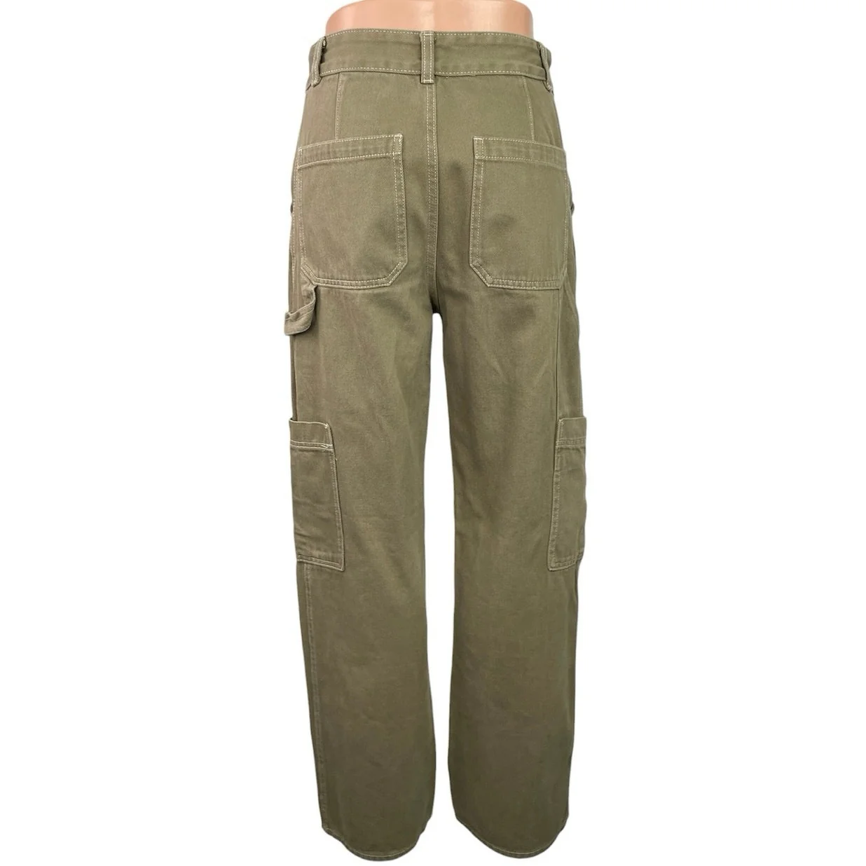 H&M Women's Khaki Tan High Rise Baggy Wide Leg Utility Cargo Denim Jeans Size 4 - Image 3