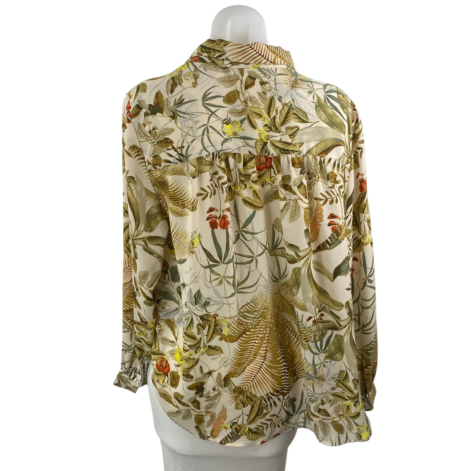 H&M Women's Multicolor Leaf Tropical Long Sleeve Button Down Blouse Shirt Top L - Image 4