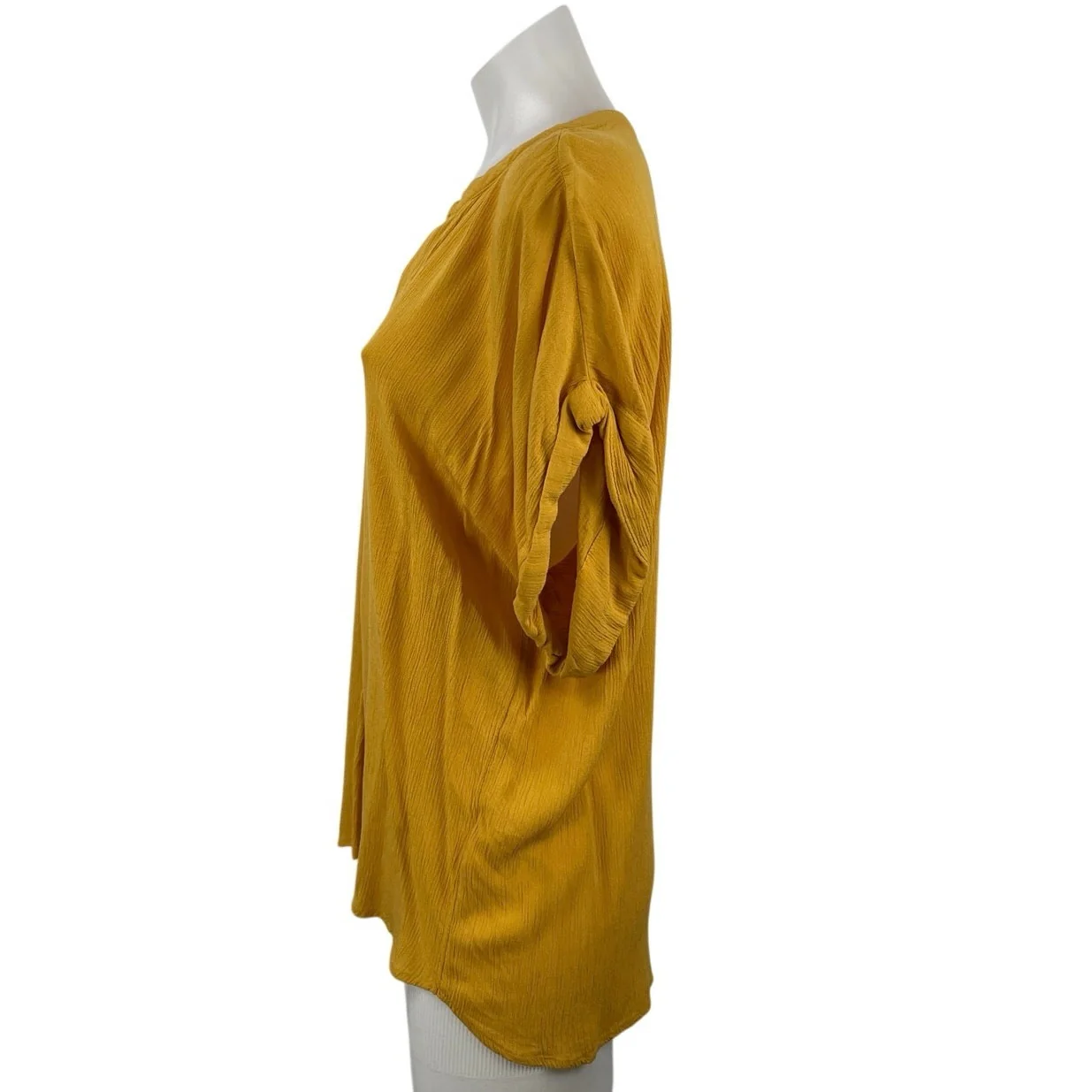 H&M Women's Mustard Yellow Short Sleeve V Neck Henley Blouse Shirt Top Size 10 - Image 3