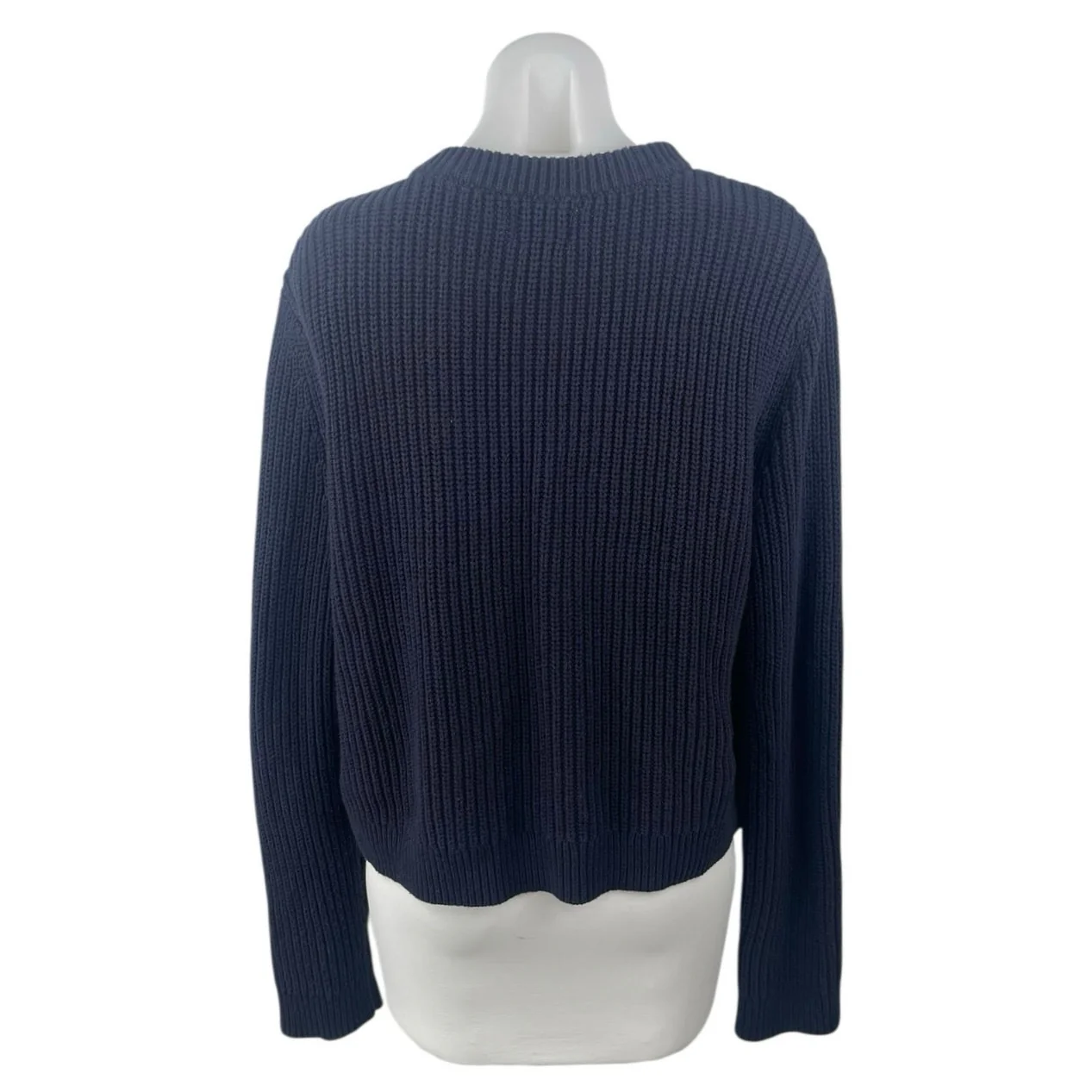 H&M Women's Navy Blue Ribbed Knit Long Sleeve Button Down Cardigan Sweater Top M - Image 2