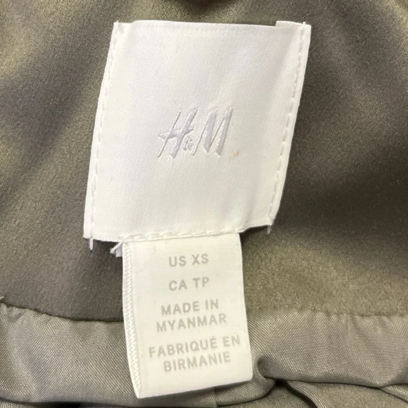 H&M Women's Olive Green Full Zip Ruched Long Sleeve Bomber Coat Jacket Size XS - Image 3