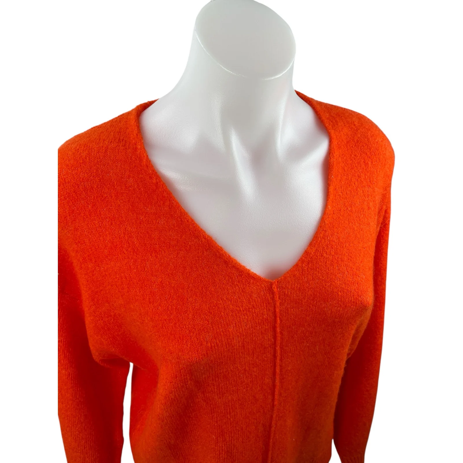 H&M Women's Orange Knit V Neck Long Raglan Sleeve Sweatshirt Sweater Top Size S - Image 4