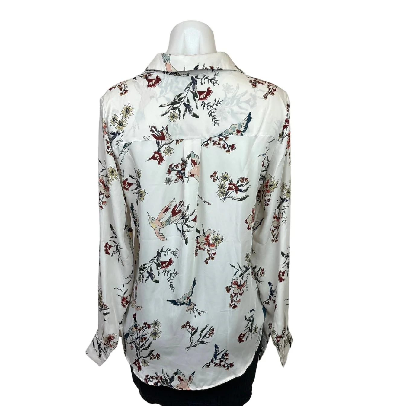 H&M Womens White Floral Birds Button Up Collared Long Sleeve Blouse Top 2 - Image 3