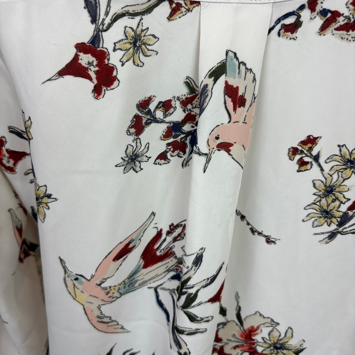 H&M Womens White Floral Birds Button Up Collared Long Sleeve Blouse Top 2 - Image 5