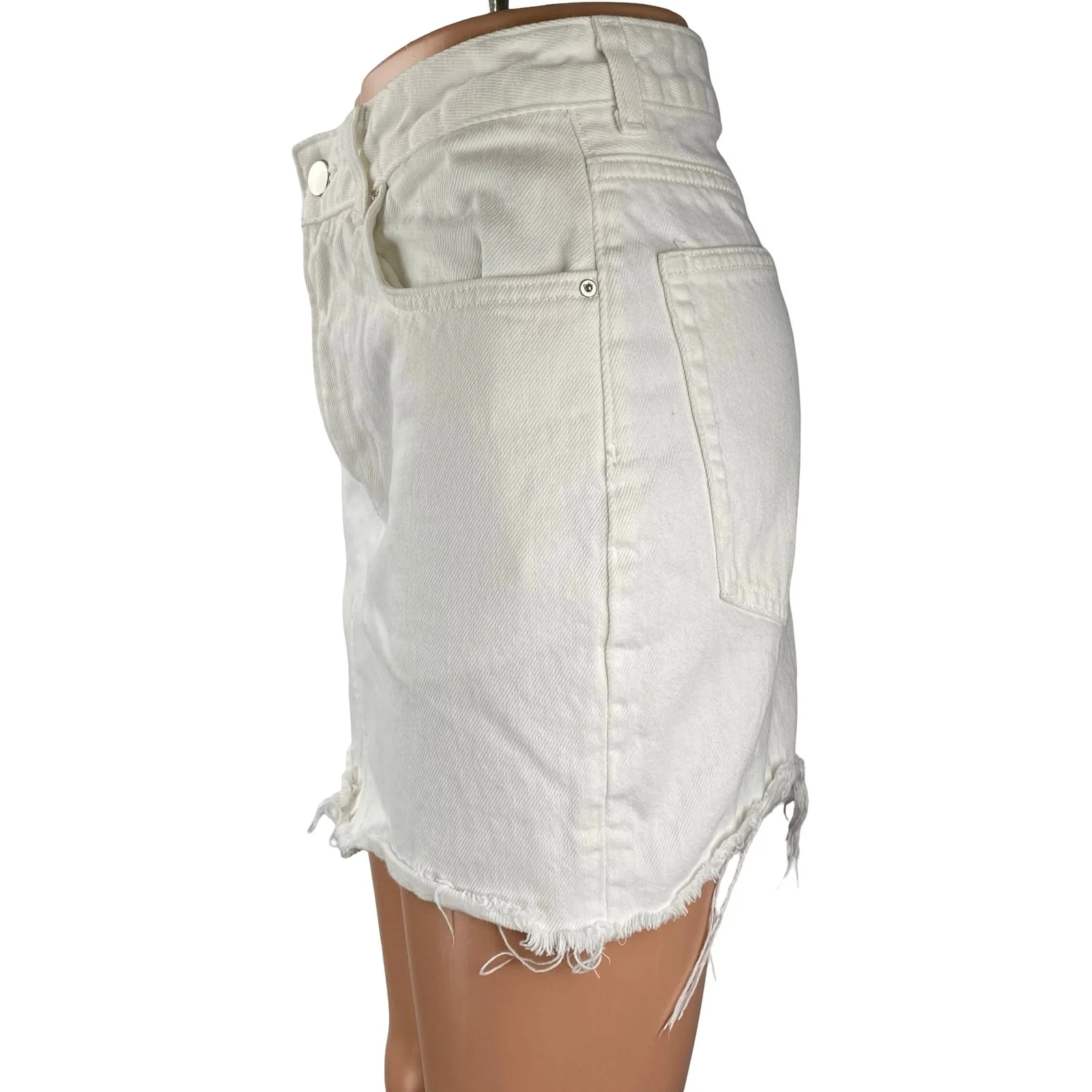 H&M Women's White High Waist Cut Off Raw Hem Pencil Denim Jean Skirt Size 2 - Image 2