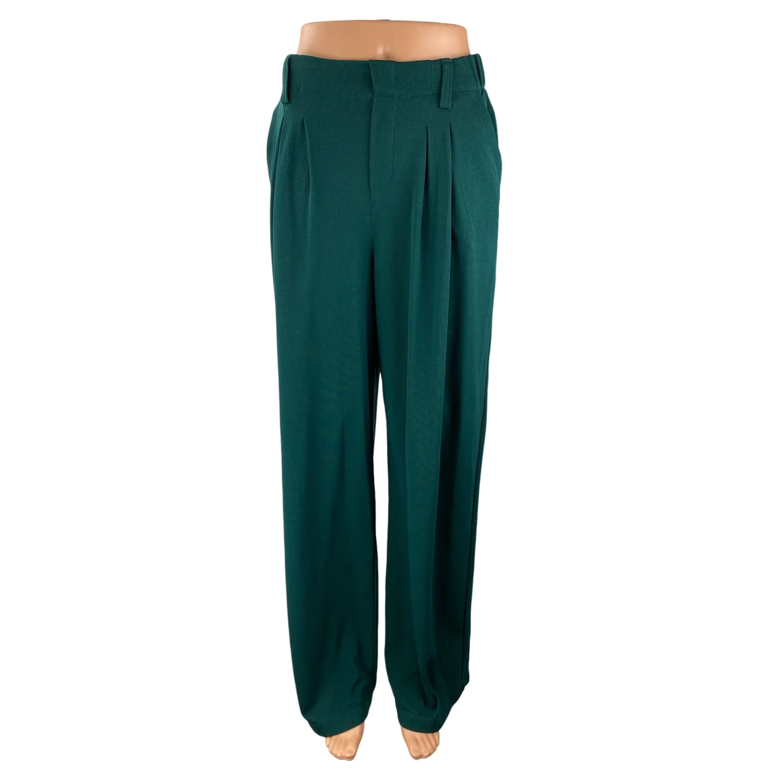 Halara Womens Green High Waisted Pleated Palazzo Wide Leg Trousers Dress Pants S