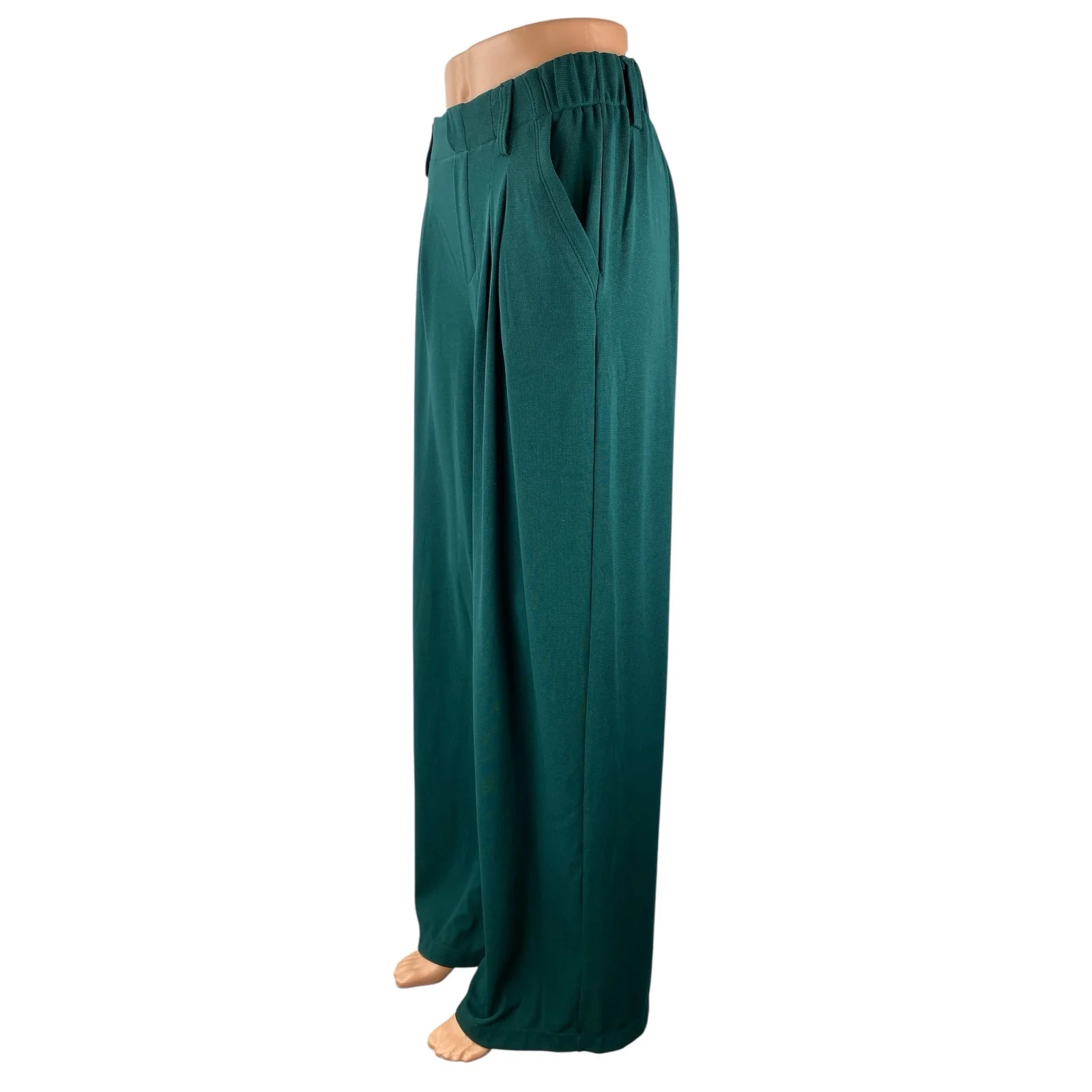 Halara Womens Green High Waisted Pleated Palazzo Wide Leg Trousers Dress Pants S - Image 2