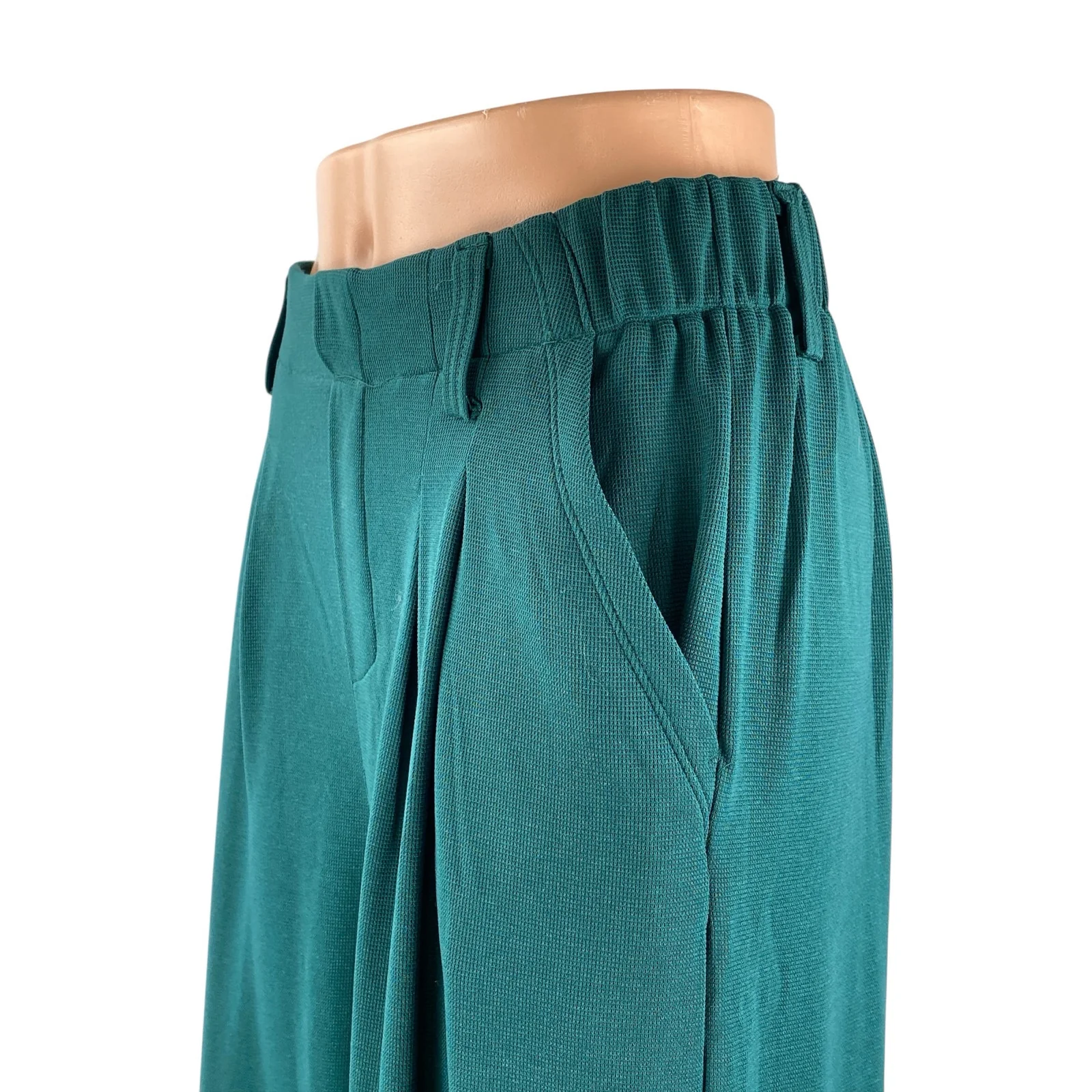 Halara Womens Green High Waisted Pleated Palazzo Wide Leg Trousers Dress Pants S - Image 3