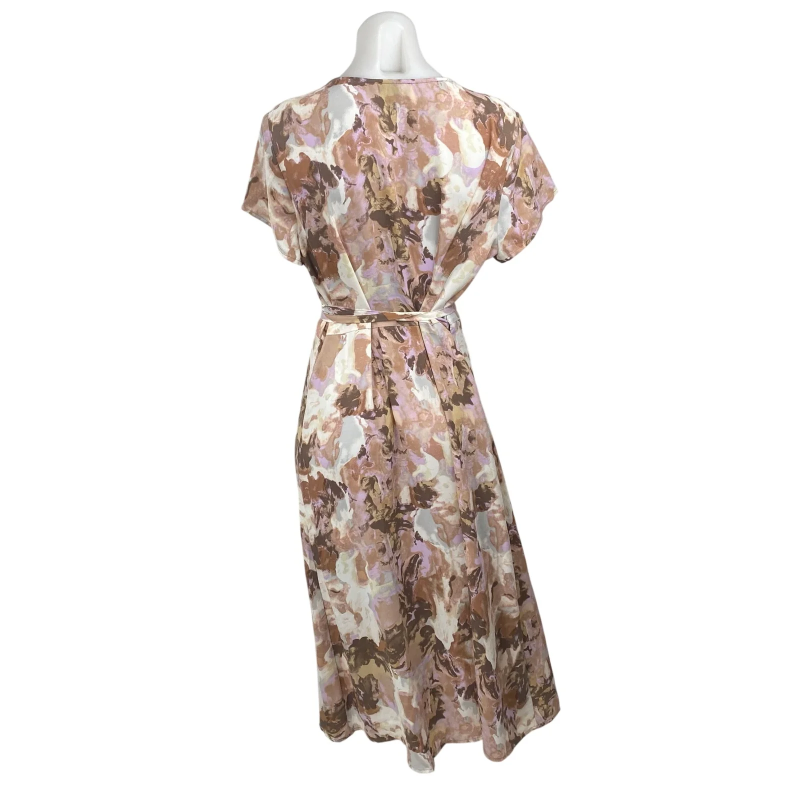 Halogen Beige Multicolor Floral Short Flutter Sleeve V Neck Wrap Maxi Dress Sz 1 - Image 4