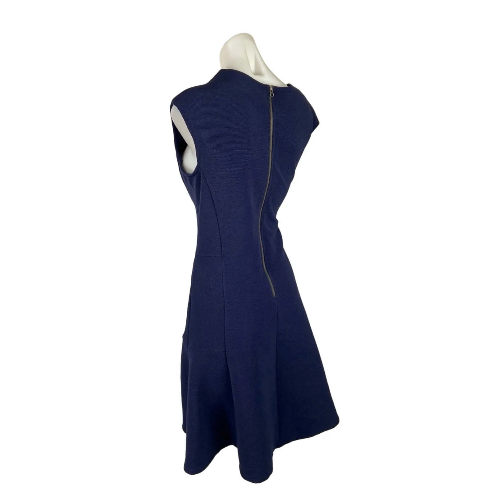 Halogen Blue Crewneck Sleeveless Back Zip A-Line Mini Ribbed Knit Dress Size L - Image 3