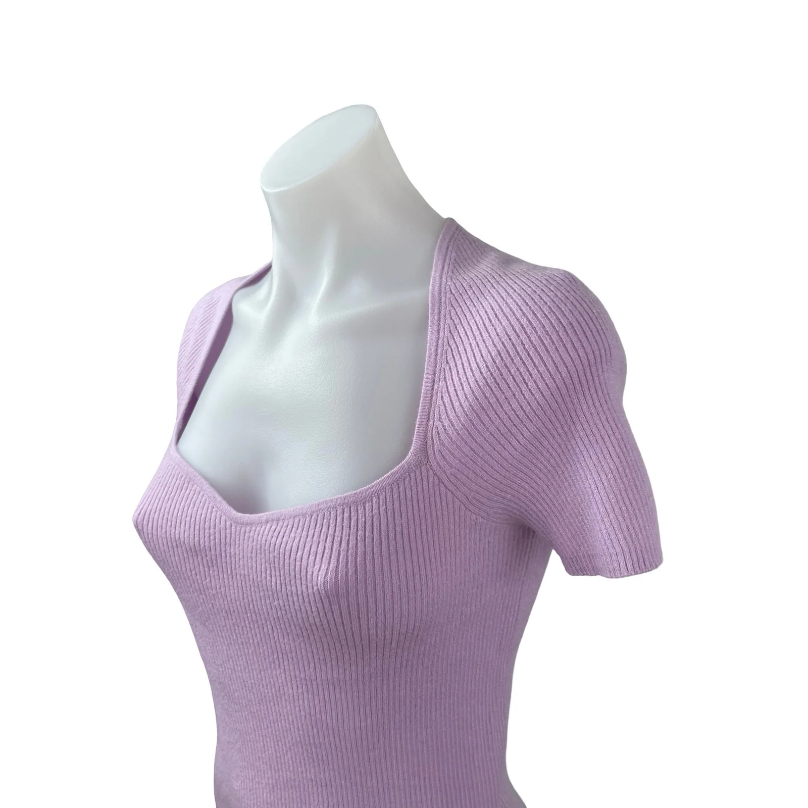 Halogen Women's Purple Lilac Sweetheart Ribbed Knit Short Sleeve Sweater Top S - Image 2