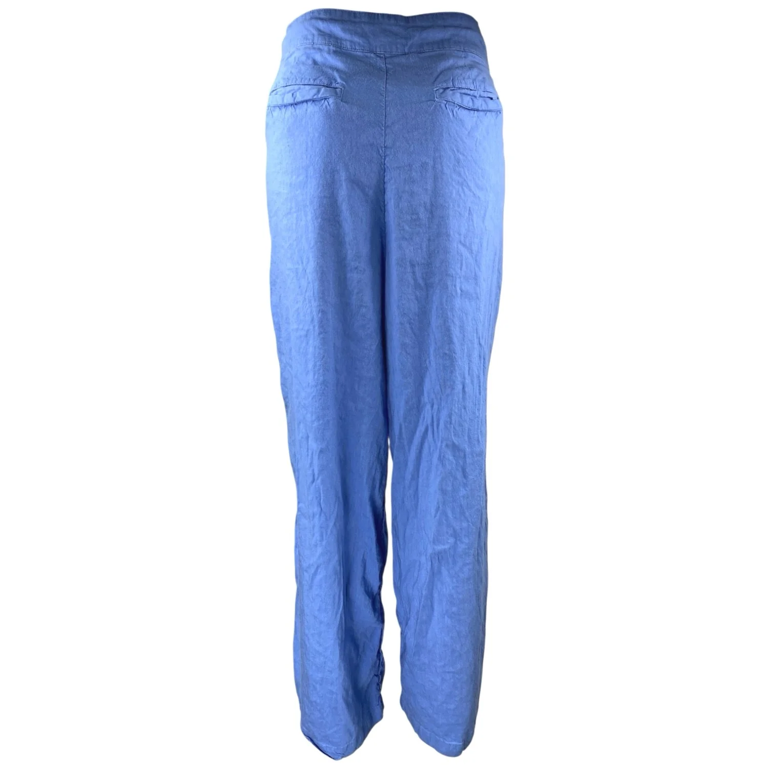 Halston Women's Blue Linen Pleated High Rise Wide Leg Trousers Pants Size 10 - Image 3
