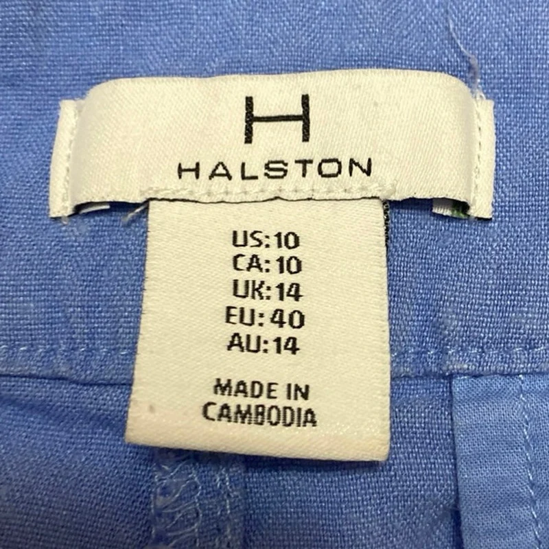 Halston Women's Blue Linen Pleated High Rise Wide Leg Trousers Pants Size 10 - Image 4