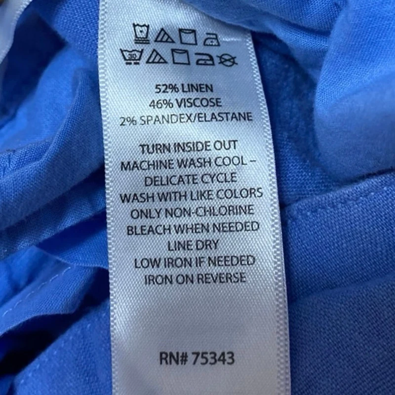 Halston Women's Blue Linen Pleated High Rise Wide Leg Trousers Pants Size 10 - Image 5