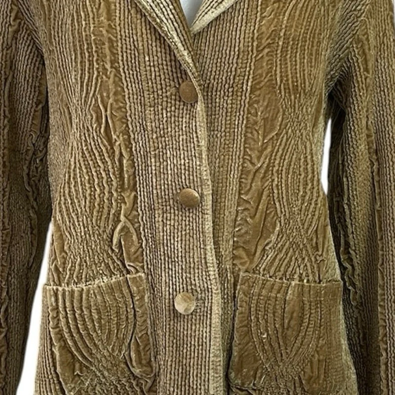 Harve Benard Women's Tan Velvet Velour Button Front Blazer Coat Jacket Size 8 - Image 4