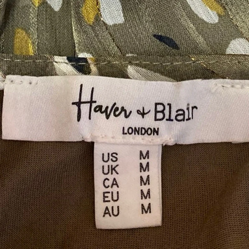 Haven & Blair Green Multicolor Long Sleeve Abstract Button Down Blouse Top Sz M - Image 3