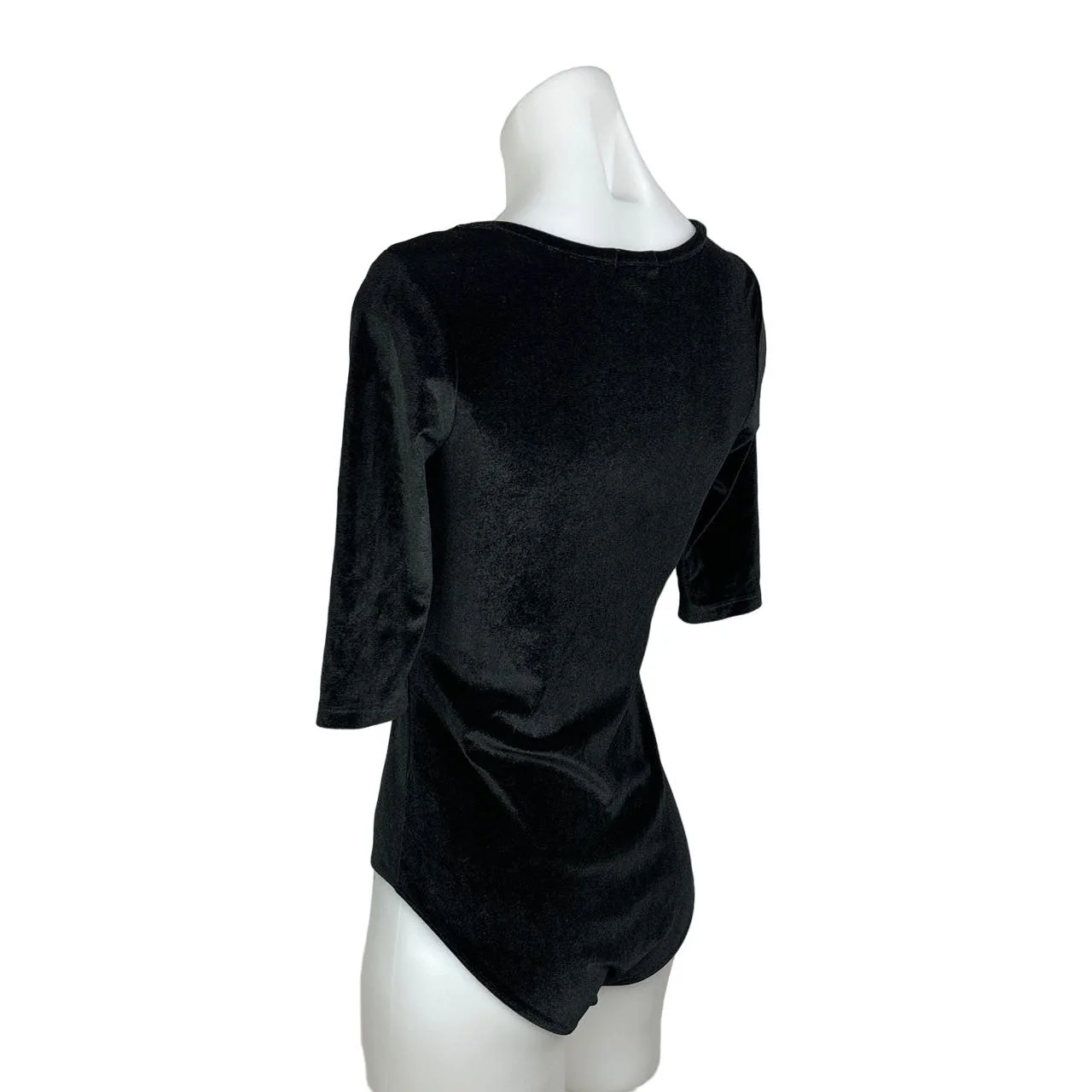Heart & Hips Womens Black Velvet Scoop Neck 3/4 Sleeves Stretch Bodysuit S - Image 3