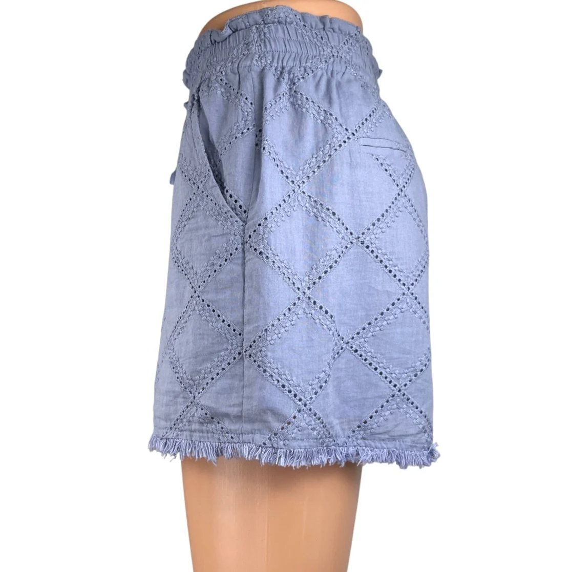Heartloom Purple Argyle Eyelet Embroidered Fringe Smocked Casual Shorts Size S - Image 2