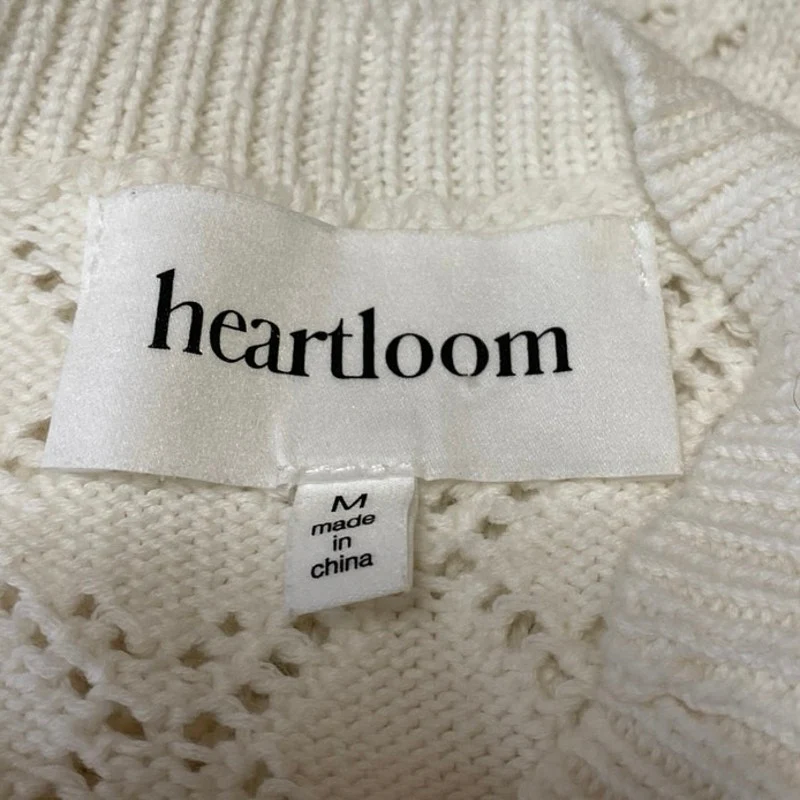 Heartloom Women's White Eyelet Crochet Knit Crewneck Short Sleeve Sweater Top M - Image 3