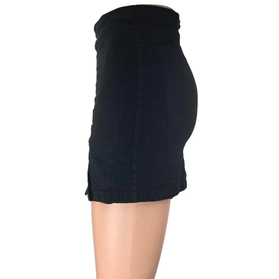 Hello Molly Black Linen Slit Zipper Casual Mini Straight Pencil Skirt Size 6 - Image 2