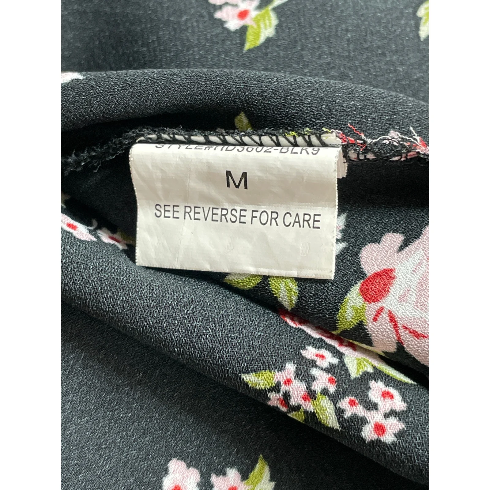 Hesperus Black Floral Ditsy Short Puff Sleeve Tie Smocked A Line Midi Dress Sz M - Image 6