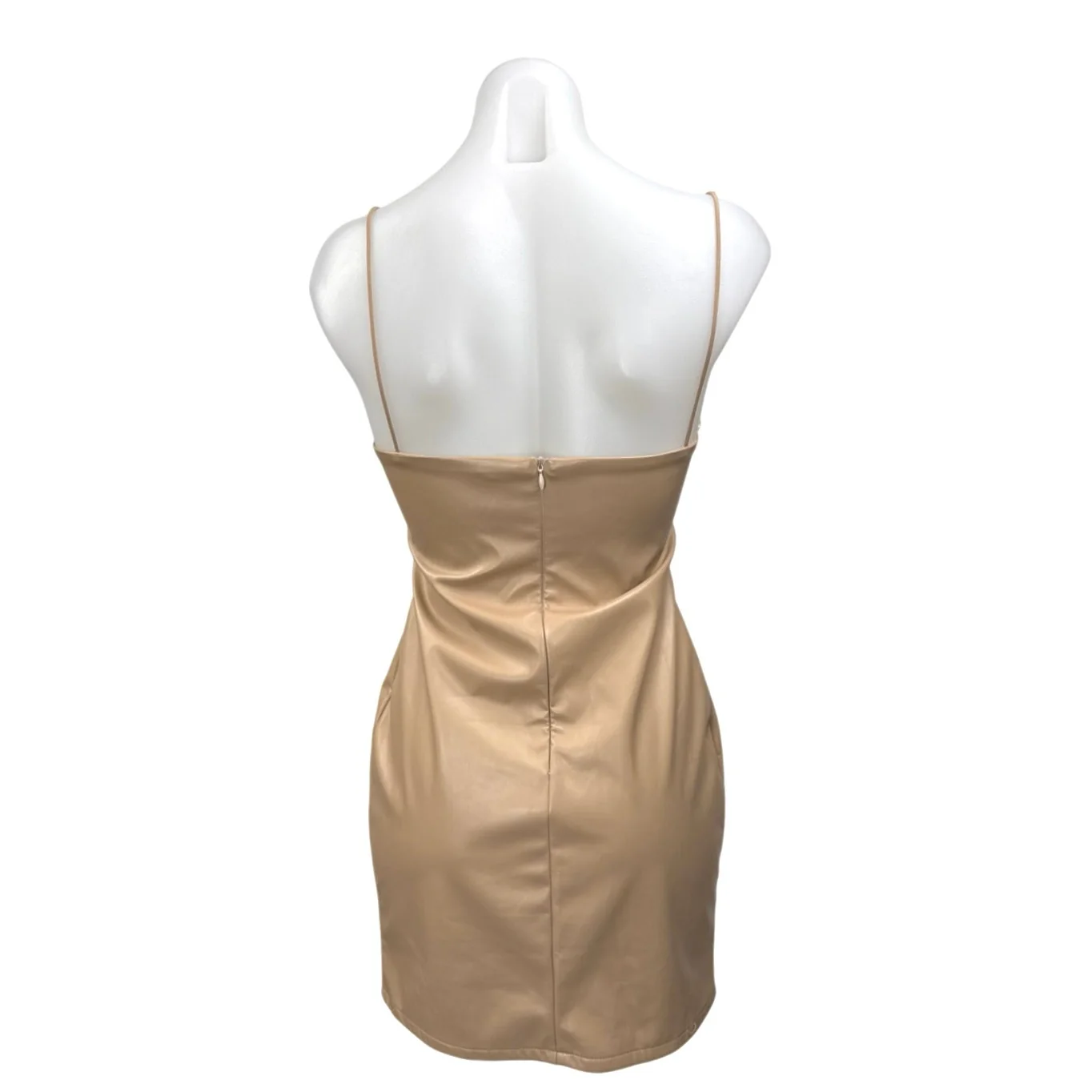 Hey Babe Brown Faux Leather Sleeveless Cami Camisole Mini Bodycon Tank Dress M - Image 2