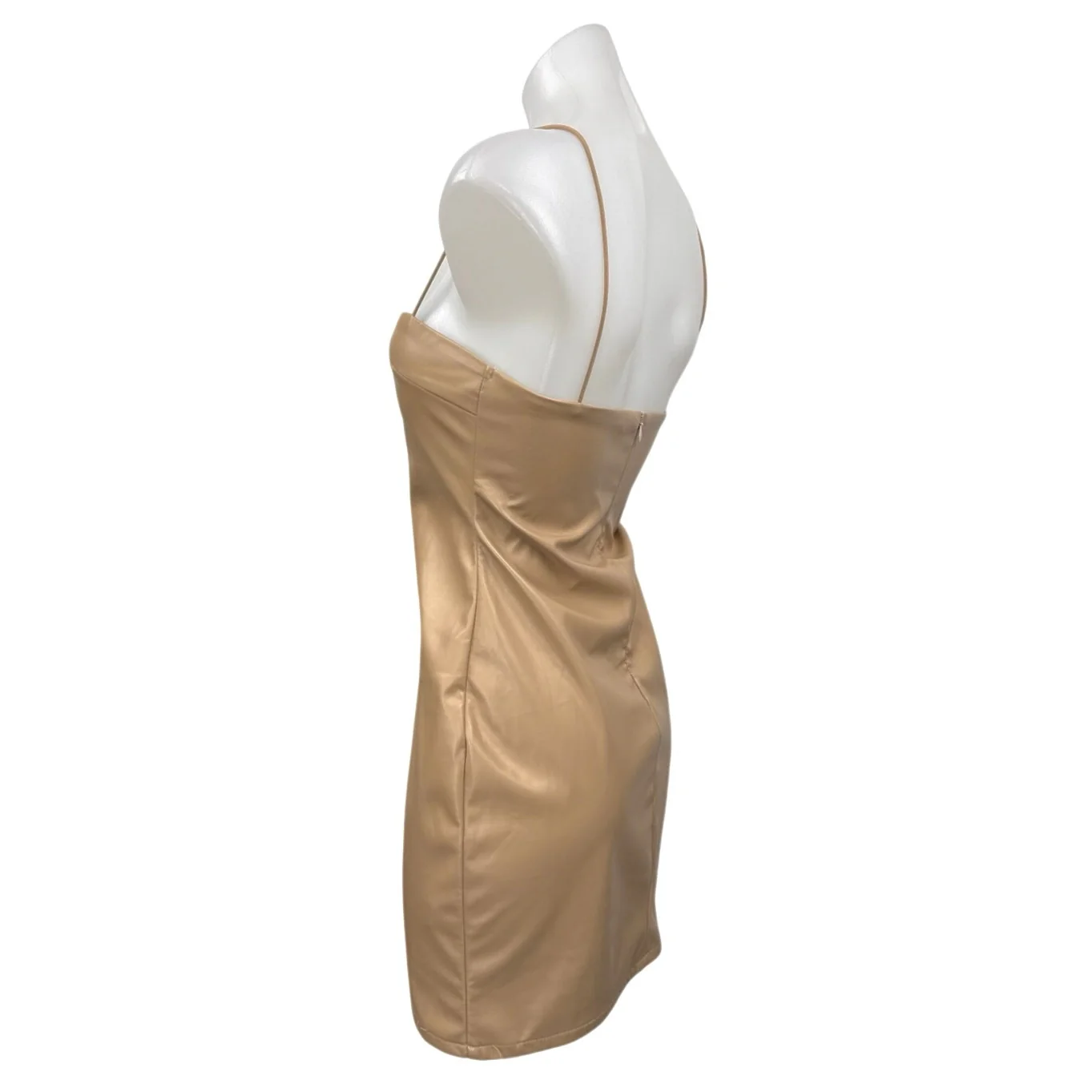 Hey Babe Brown Faux Leather Sleeveless Cami Camisole Mini Bodycon Tank Dress M - Image 3