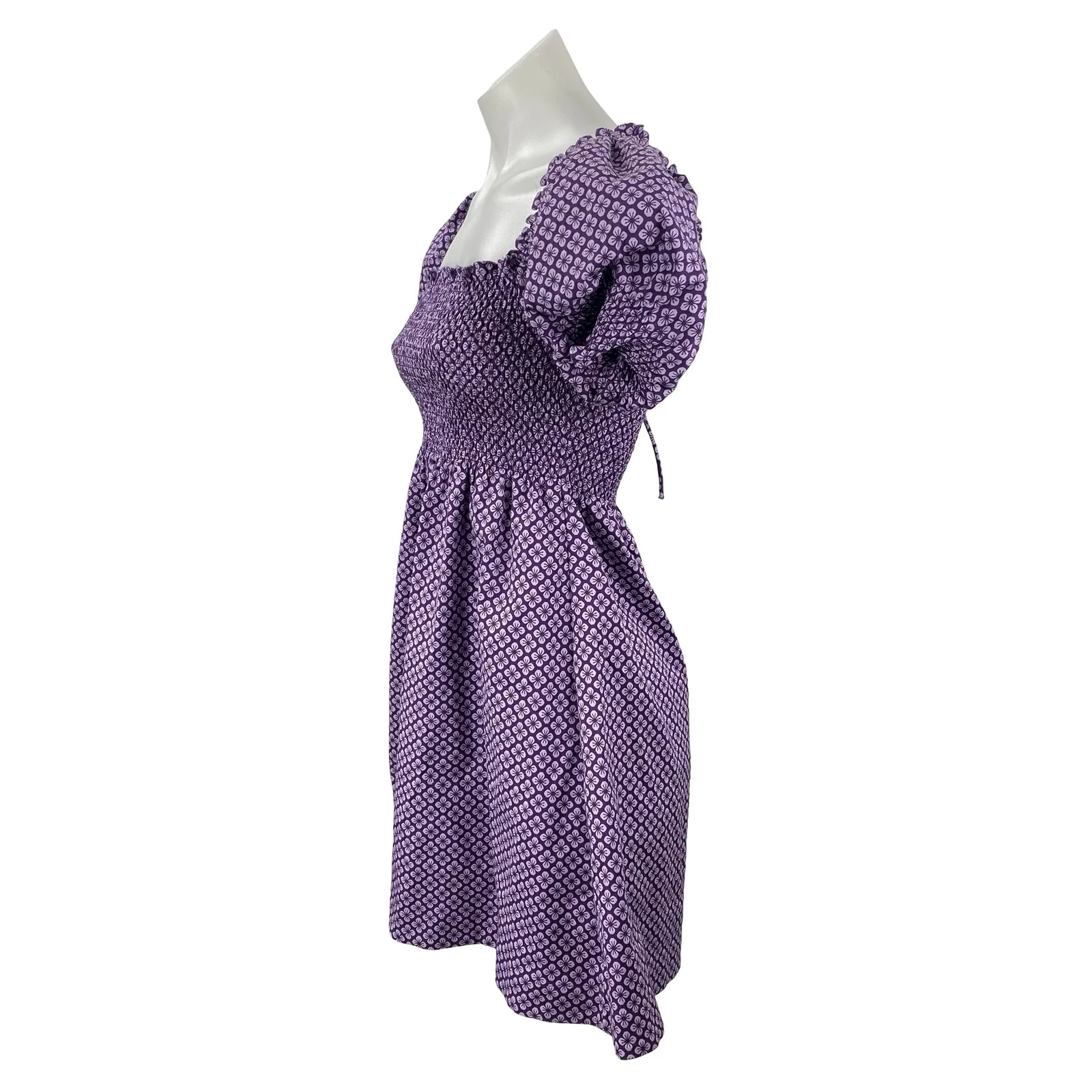 Hill House Athena Nap Purple Floral Smocked Puff Sleeve Mini A-Line Dress Sz XXS - Image 2