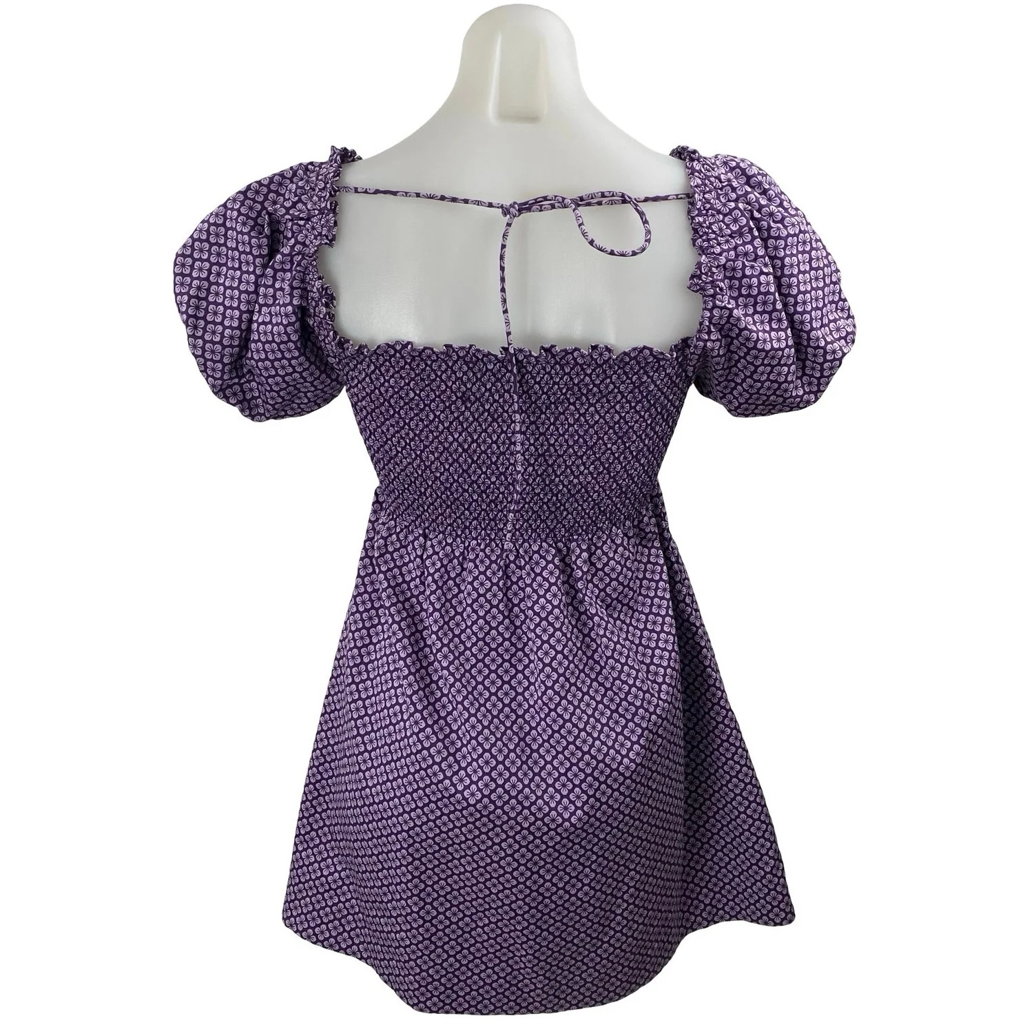 Hill House Athena Nap Purple Floral Smocked Puff Sleeve Mini A-Line Dress Sz XXS - Image 4