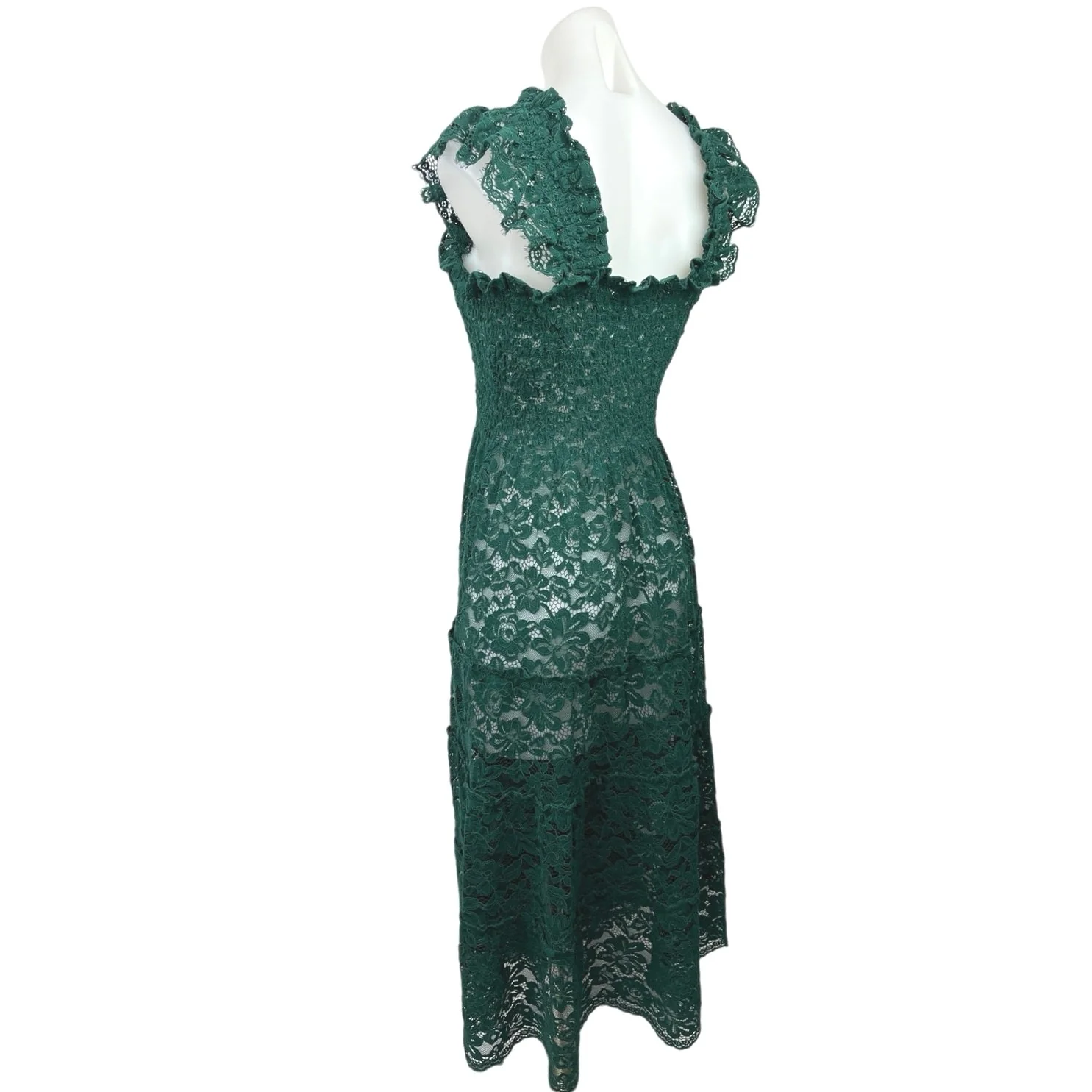 Hill House Green Floral Lace Sleeveless Ruffle Tiered A Line Midi Dress Size XS - Image 2