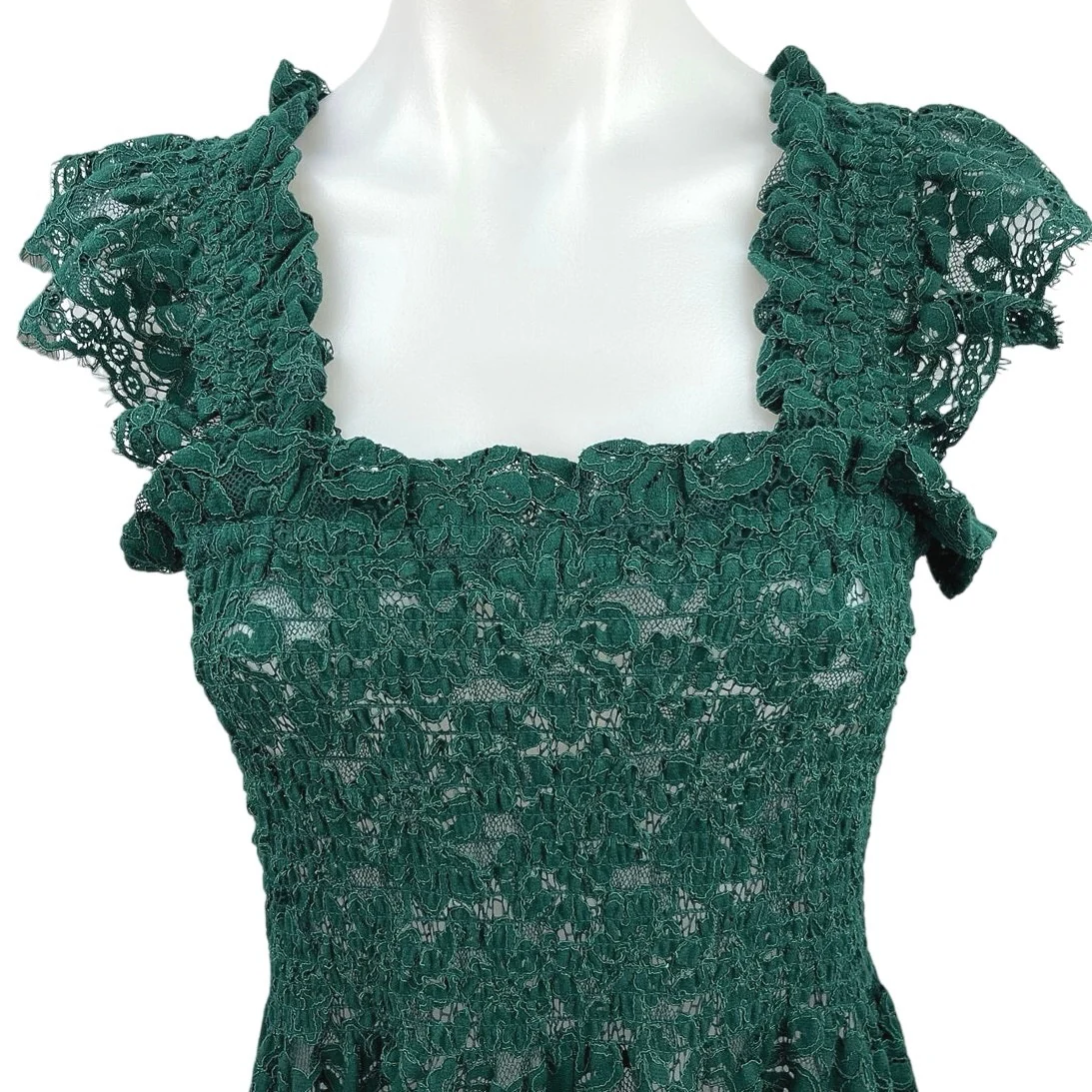 Hill House Green Floral Lace Sleeveless Ruffle Tiered A Line Midi Dress Size XS - Image 3