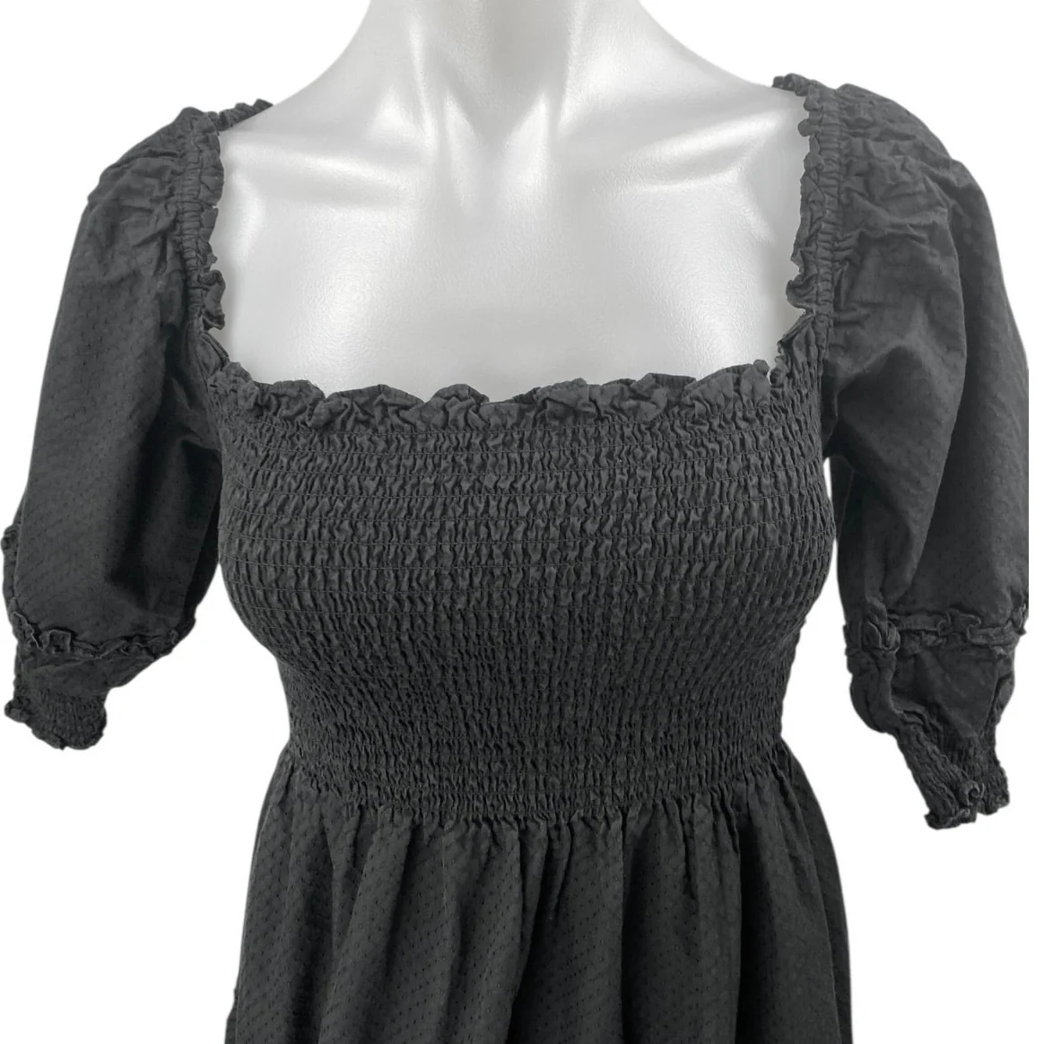 Hill House Home Nesli Black Puff Sleeve Smocked Tiered Midi A-Line Nap Dress XS - Image 5
