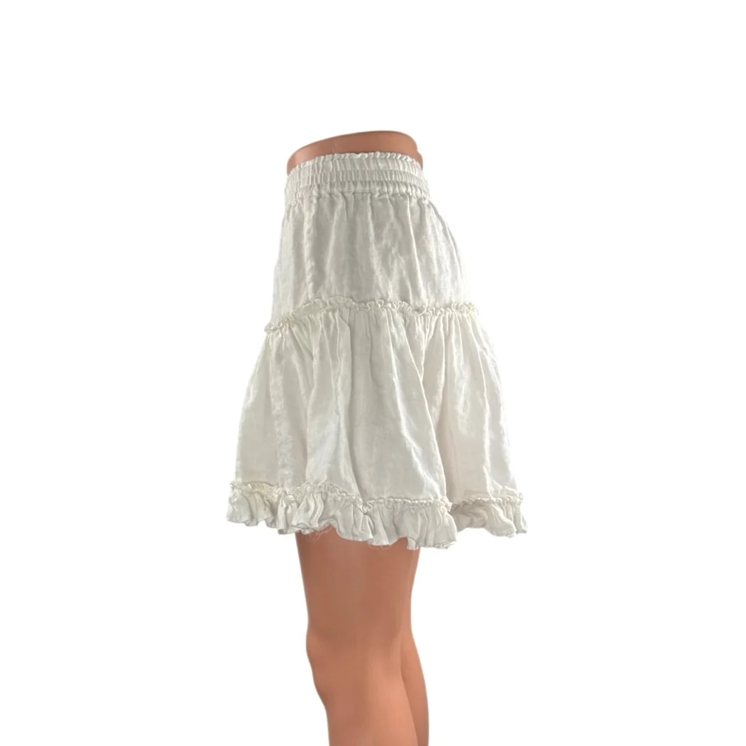Hill House Home Paz Womens White Ruffle Tiered Mini Flounce Flare A-Line Skirt S - Image 2