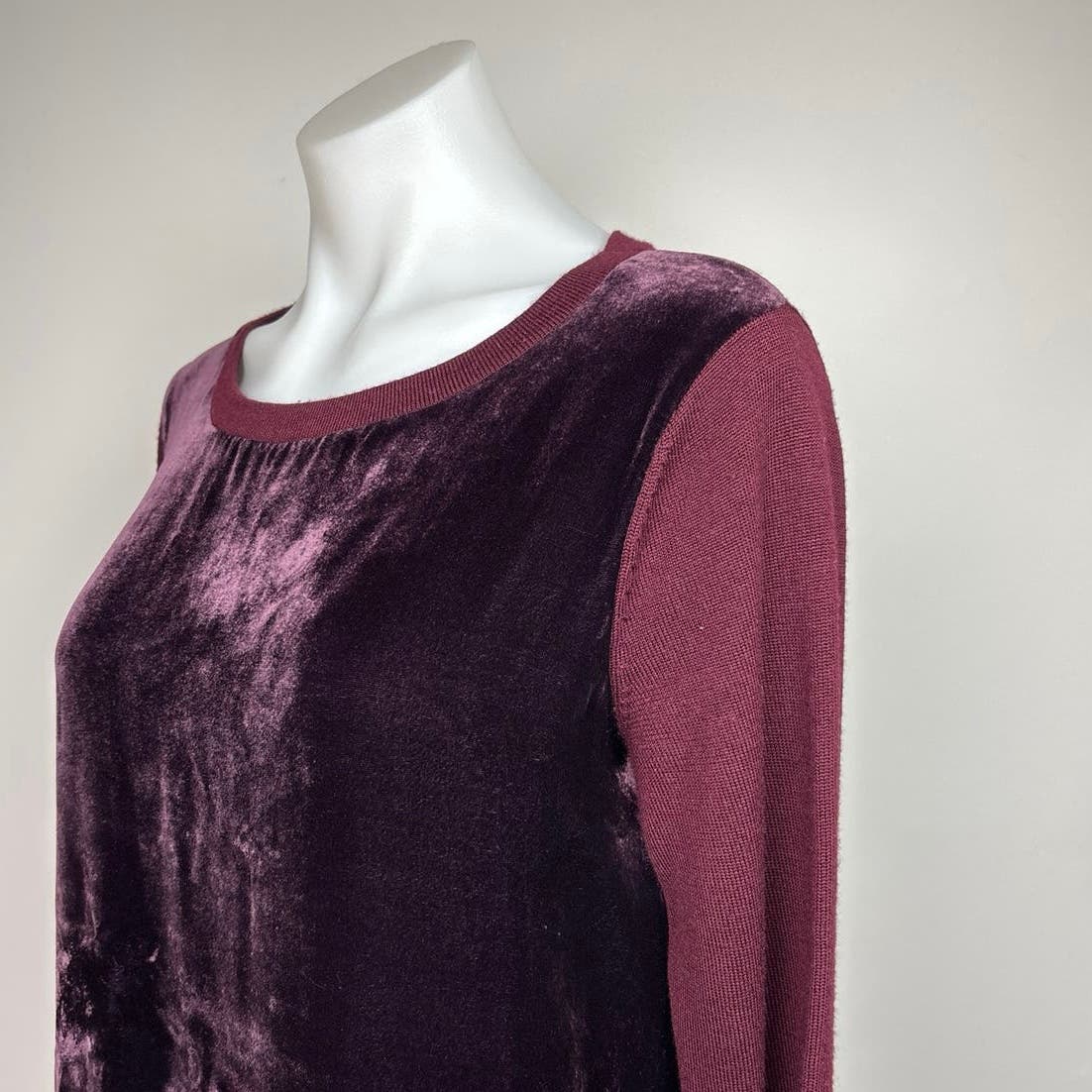 Hobbs London Benita Maroon Red Velvet Wool Silk Long Sleeve Sweater Dress Size 6 - Image 4