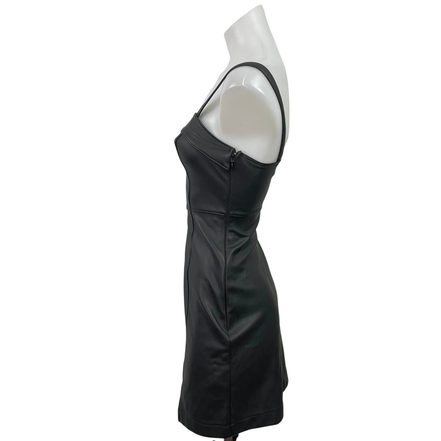 Hollister Black Faux Leather Vegan Sleeveless Slit Cami Mini Bodycon Dress XXS - Image 2