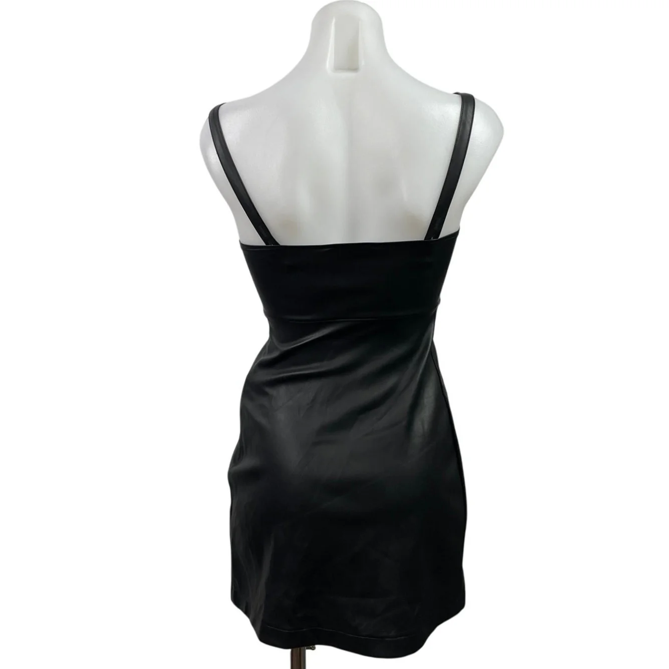 Hollister Black Faux Leather Vegan Sleeveless Slit Cami Mini Bodycon Dress XXS - Image 3