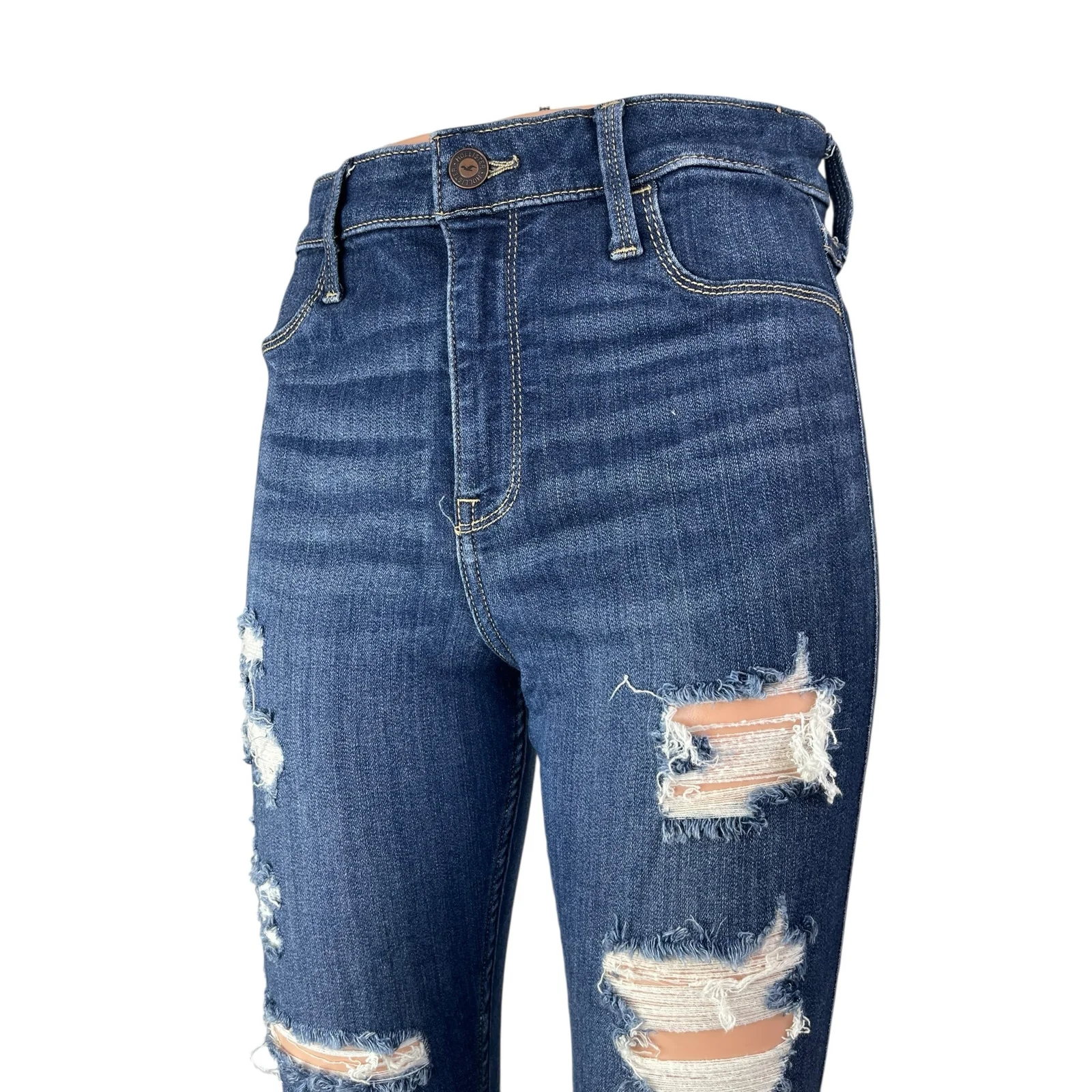 Hollister Blue High Rise Distressed Ripped Skinny Mom Denim Jeans Pants W28/ L26 - Image 3