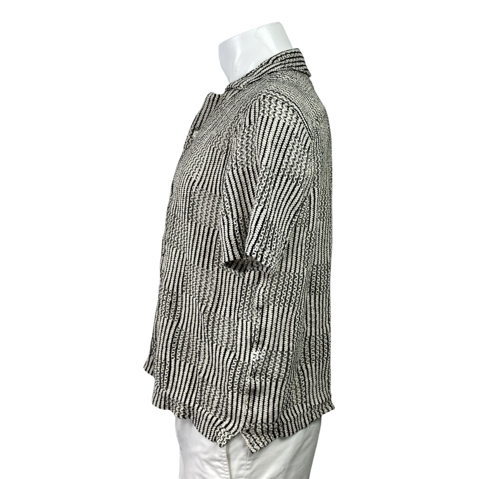 Hollister Boxy Fit Black White Check Open Knit Crochet Button Down Shirt Top S - Image 2