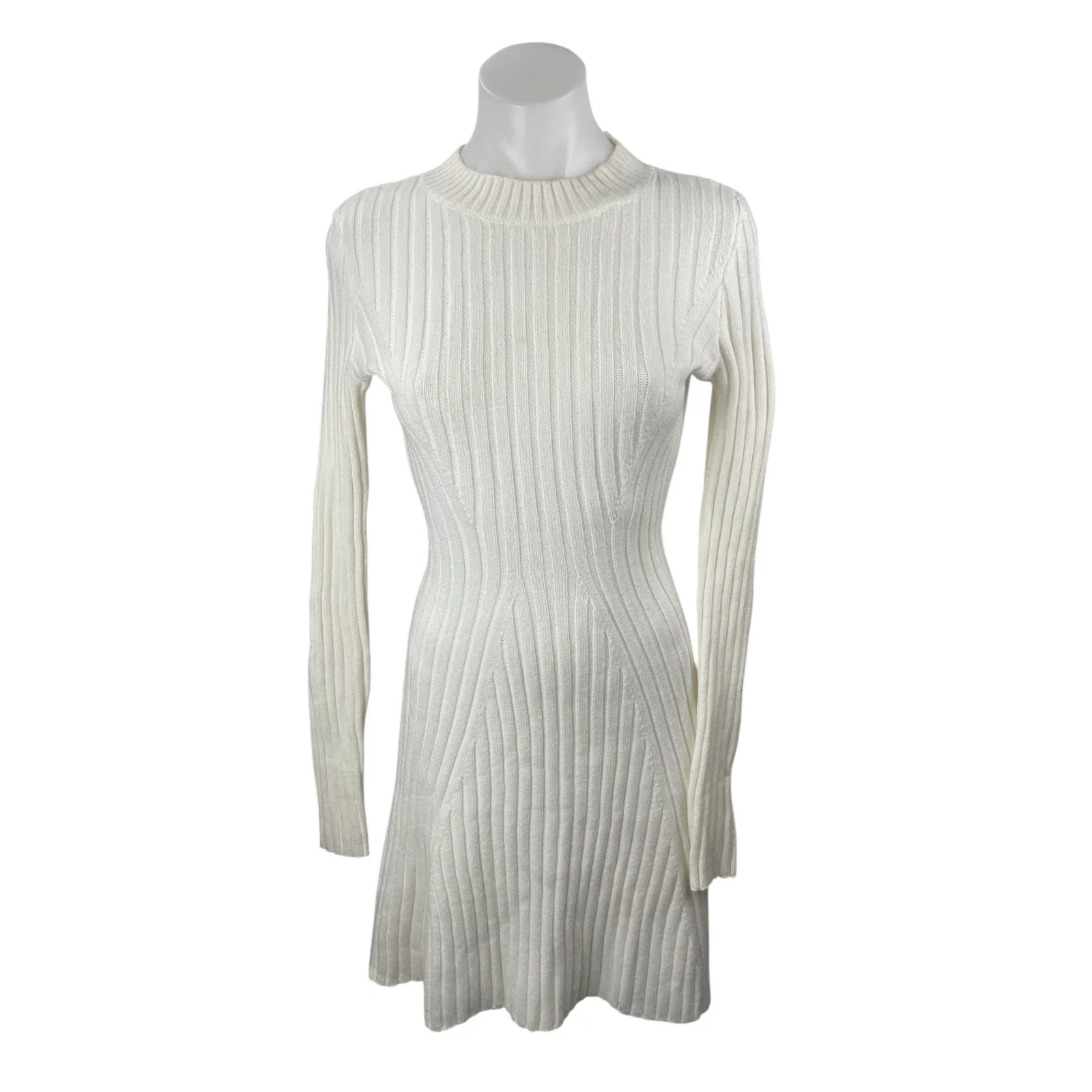 Hollister White Rib Knit Long Sleeve Mock Neck Ribbed Knit Mini A Line Dress S