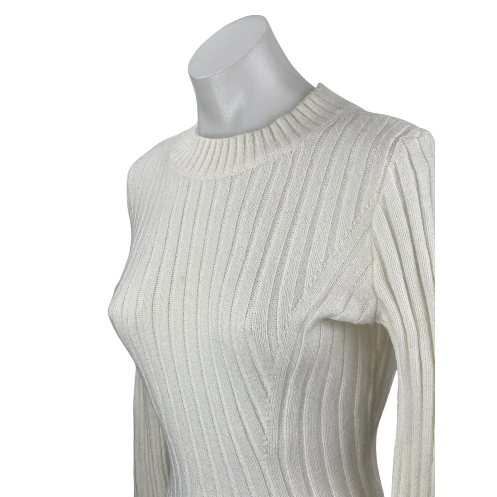 Hollister White Rib Knit Long Sleeve Mock Neck Ribbed Knit Mini A Line Dress S - Image 2