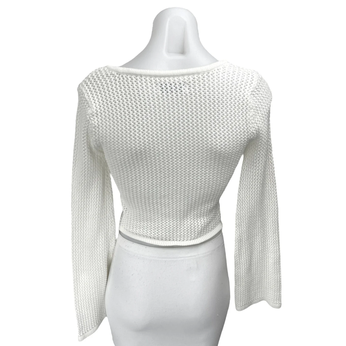 Hollister White Square Neck Open Knit Crochet Long Sleeve Crop Sweater Top Sz S - Image 2